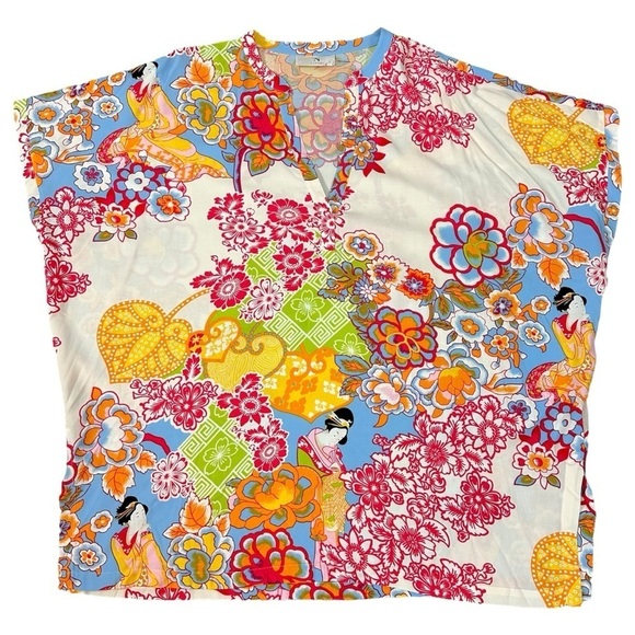 Natori Geisha Garden Mandarin Tunic Top Large NWT V Neck Sleep Lounge - Picture 1 of 11